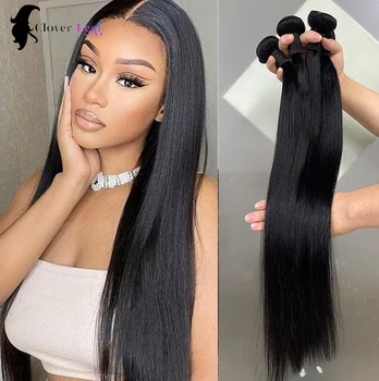 22 24 26 İnç Düz 3 Demetleri % 100 İnsan Saç Örgü Demetleri Remy Saç 3 Demetleri Brezilya Saçı Uzatma Doğal Siyah Renk