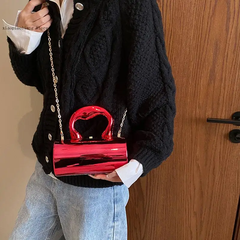 Unique Acrylic Panel Shoulder Crossbody Bag for Women Luxury Designer Handbag with Gold Cylinder Ideal for Wedding Party