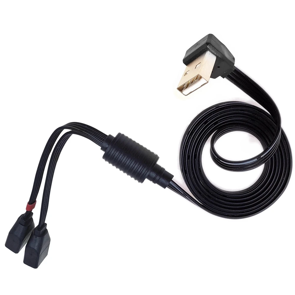 Car Mounted Computer Elbow USB One Drag Two Data Charging Cable 90° Angle USB One Split Two Female Extension Cable