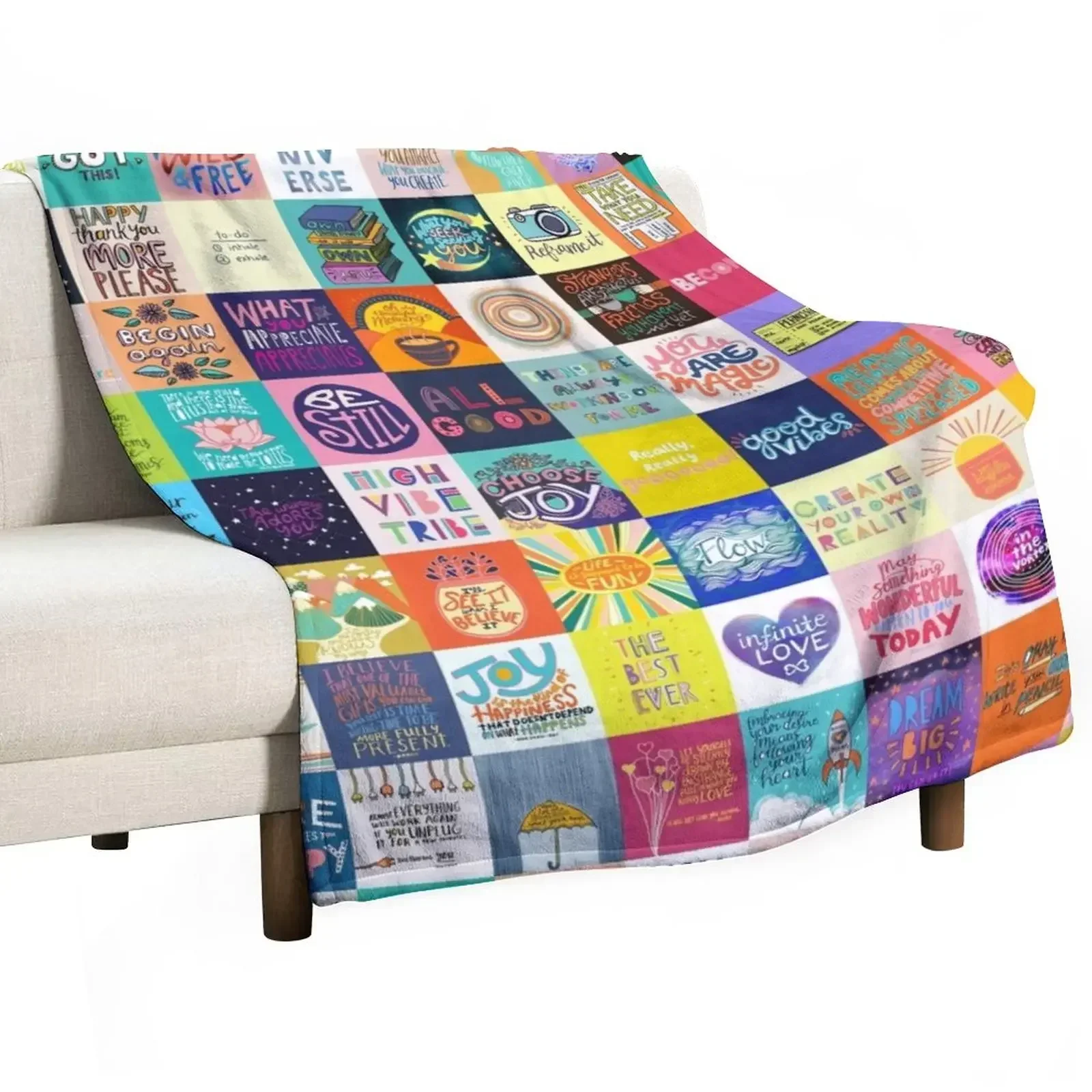 

Positivity Patchwork Throw Blanket Shaggy Weighted for sofa Blankets