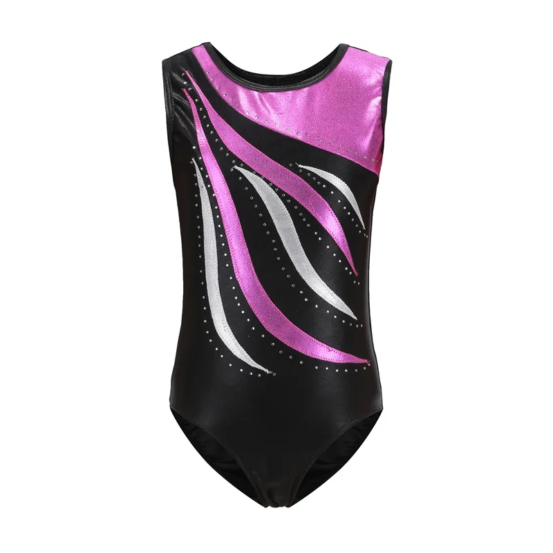 Kids Girls Shiny Rhinestone Gymnastics Leotard Childs Sleeveless Ballet Tutu Gymnastic Bodysuit Children Dancing Jumpsuit