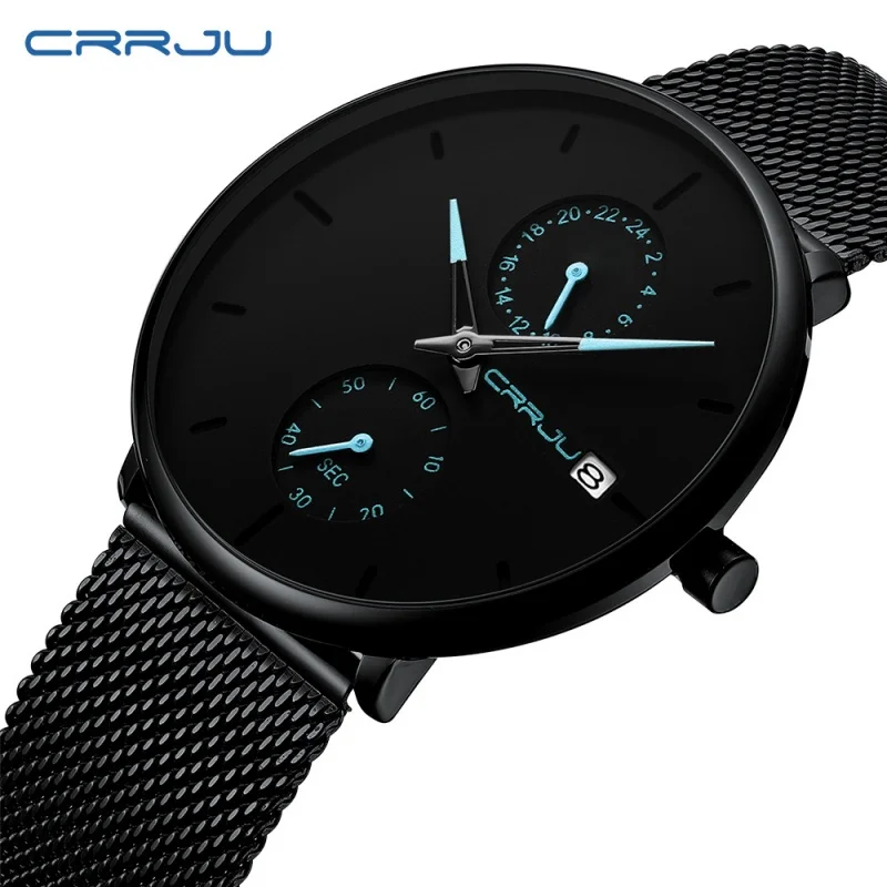 Crrju 2265 clássico masculino relógio de quartzo moda simples calendário à prova dwaterproof água pulseira aço inoxidável masculino casual negócios relógio de pulso