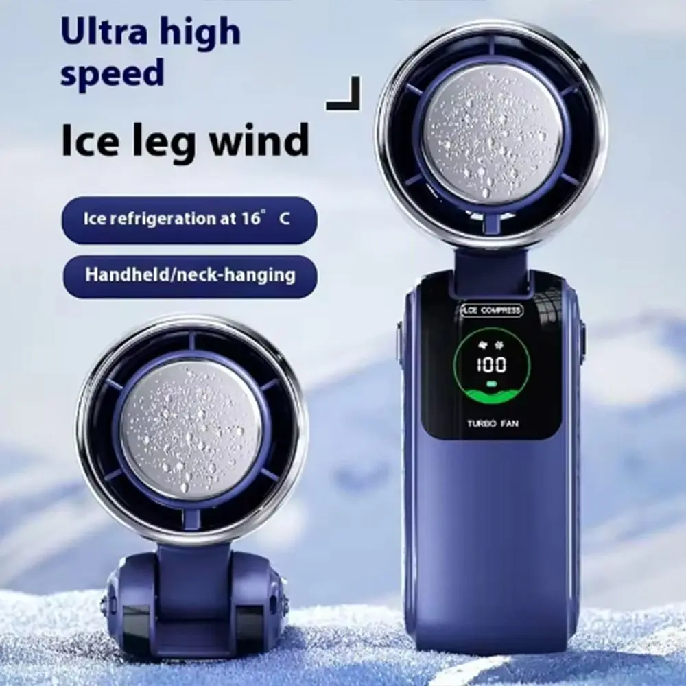 

Semiconductor Refrigeration Mini Handheld Fan 100 Speed Infinitely High-speed Foldable Desk Fan LED Display Rechargeable