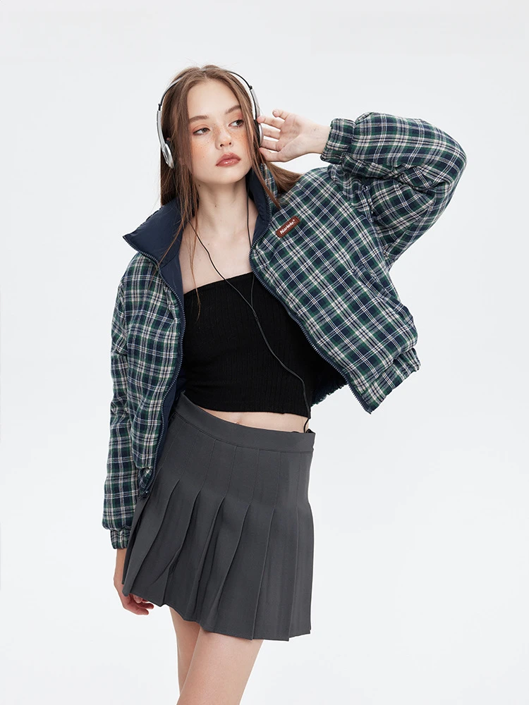 

American Style Reversible Cotton Jacket Winter Thickened Stand Collar Puffer Jacket Loose Cotton Short Coat