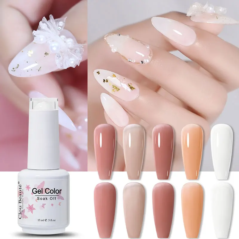 Clou Beaute Jelly Gel Polish Nail Art LED UV traslucido Rosa latte Soak Off Base in gomma Top Coat Lacca semipermanente 15ML