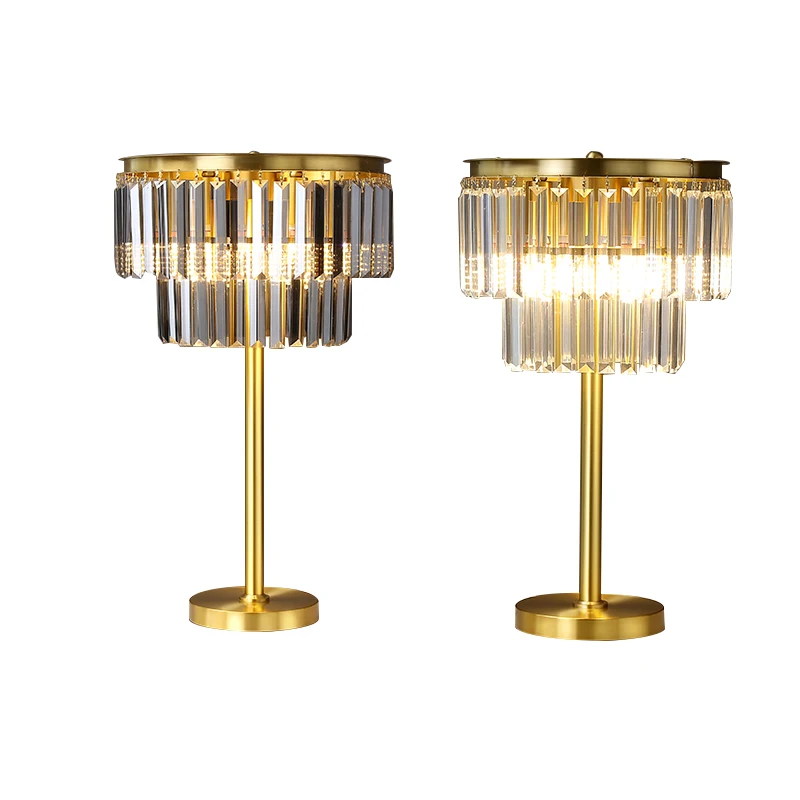 

Modern Luxury Copper Crystal Table Lamp Elegant Dimmable Desk Light 3000K, Bedroom Decoration Nightstand Light Gold Lamps