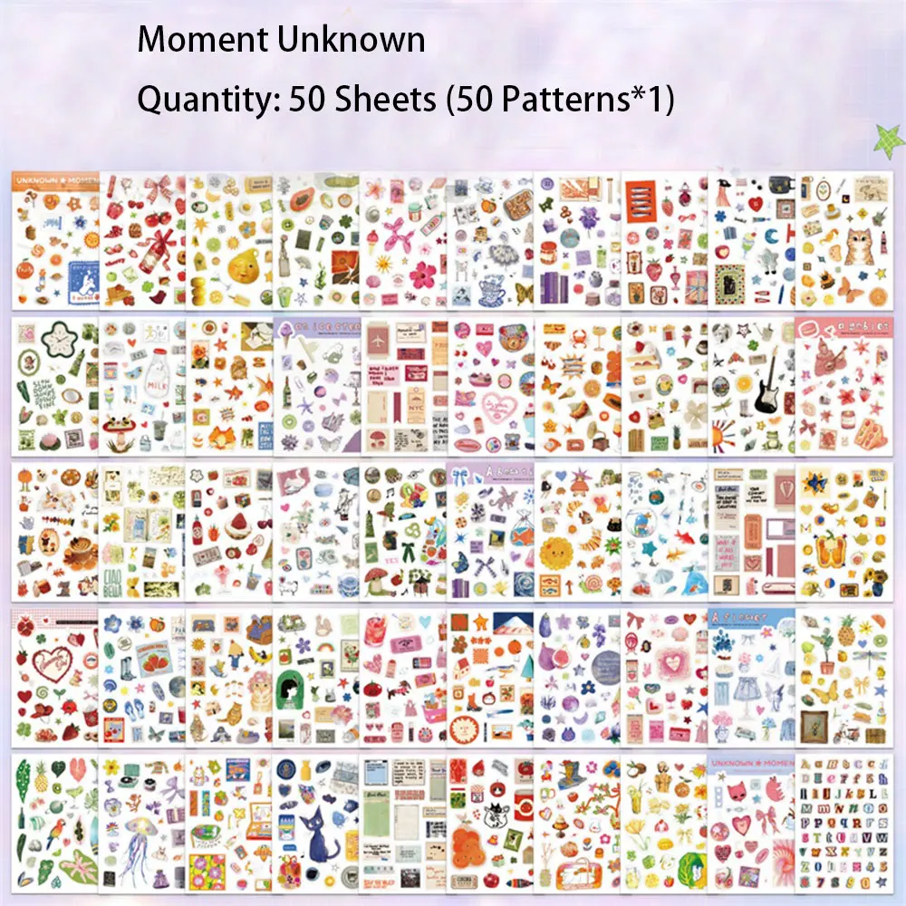 Moment Paper Scrapbooking Stickerboek 50 verschillende patronen met dieren, planten, fruit, esthetisch materiaal voor doe-het-zelf knutselplanner