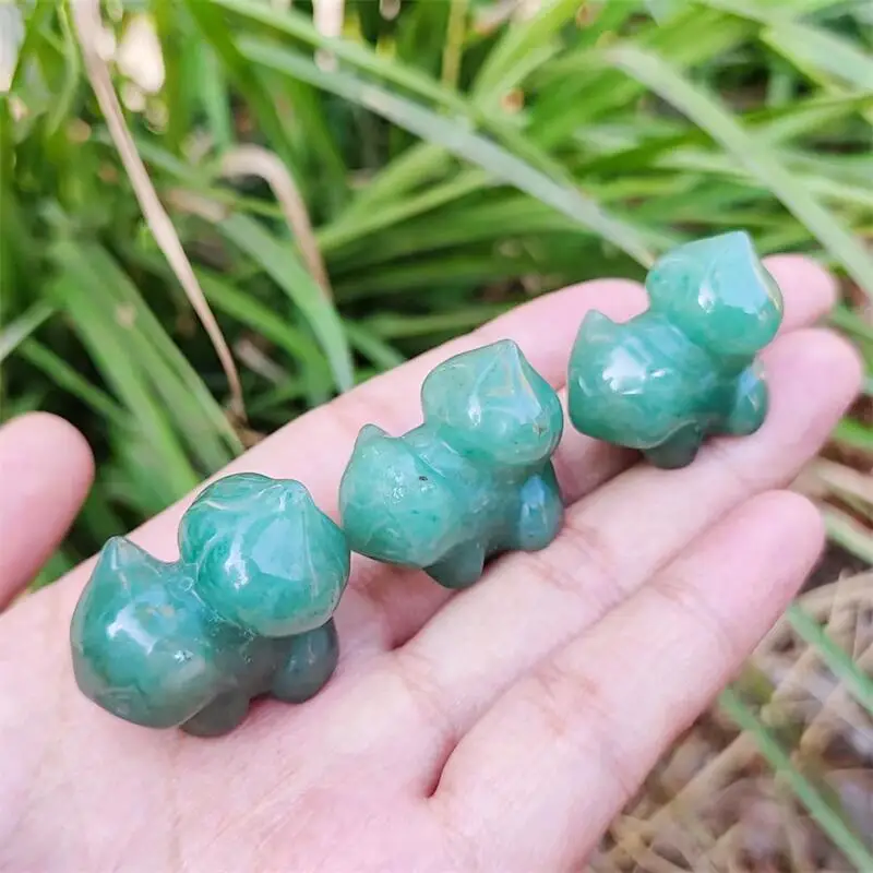 

3pcs Natural Cute Green Aventurine Cartoon Statue Carved Polished Quartz Gemstone Animal Healing