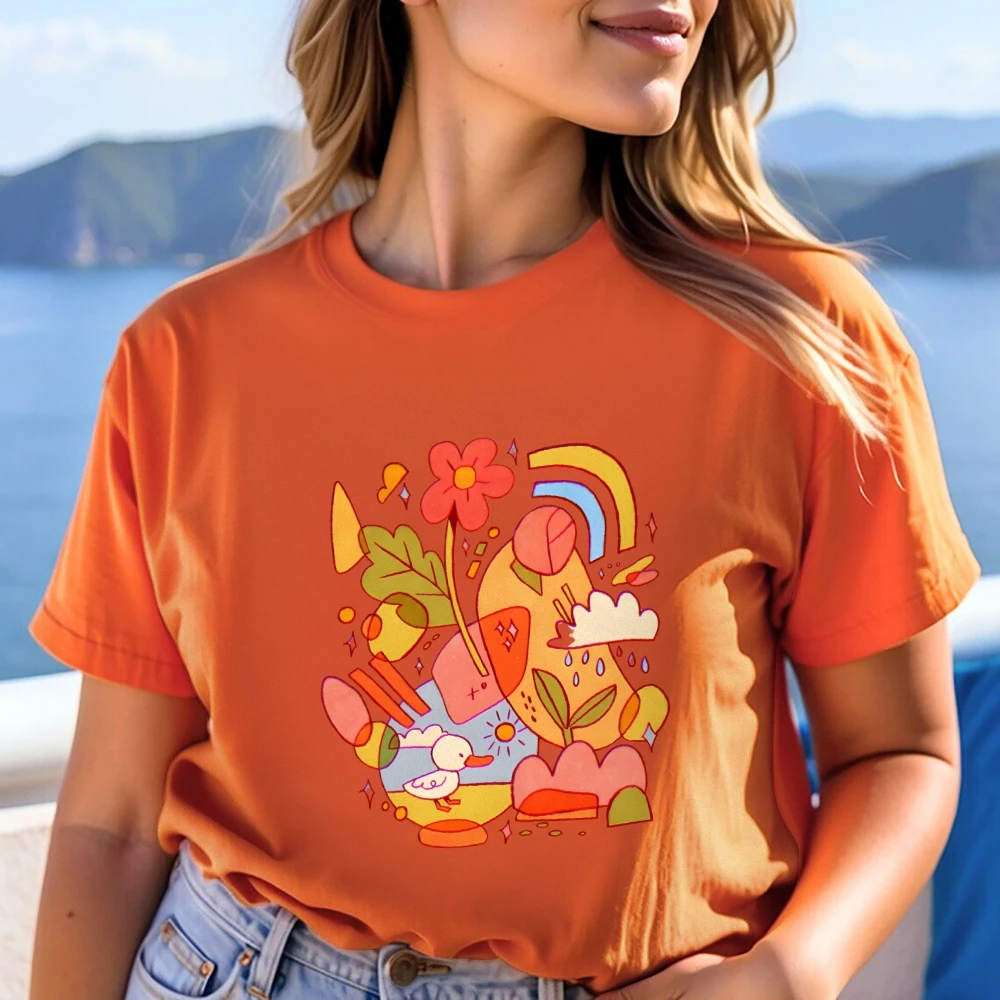 

Y2K Graphic T-Shirts Women Cotton Comfortable Tee Casual Streetwear Gym Tops Fashion Basic Oversized Fit Tranquility Flowers