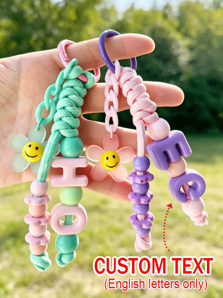 [Custom] Personalized Acrylic Bead Keychain – Colorful Letters, Flowers & Smiley Faces – Birthday Gift