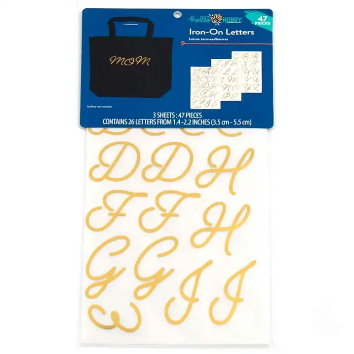 (3 pack) Hello Hobby Iron-on Gold Foil Script Letters, 47 Pieces