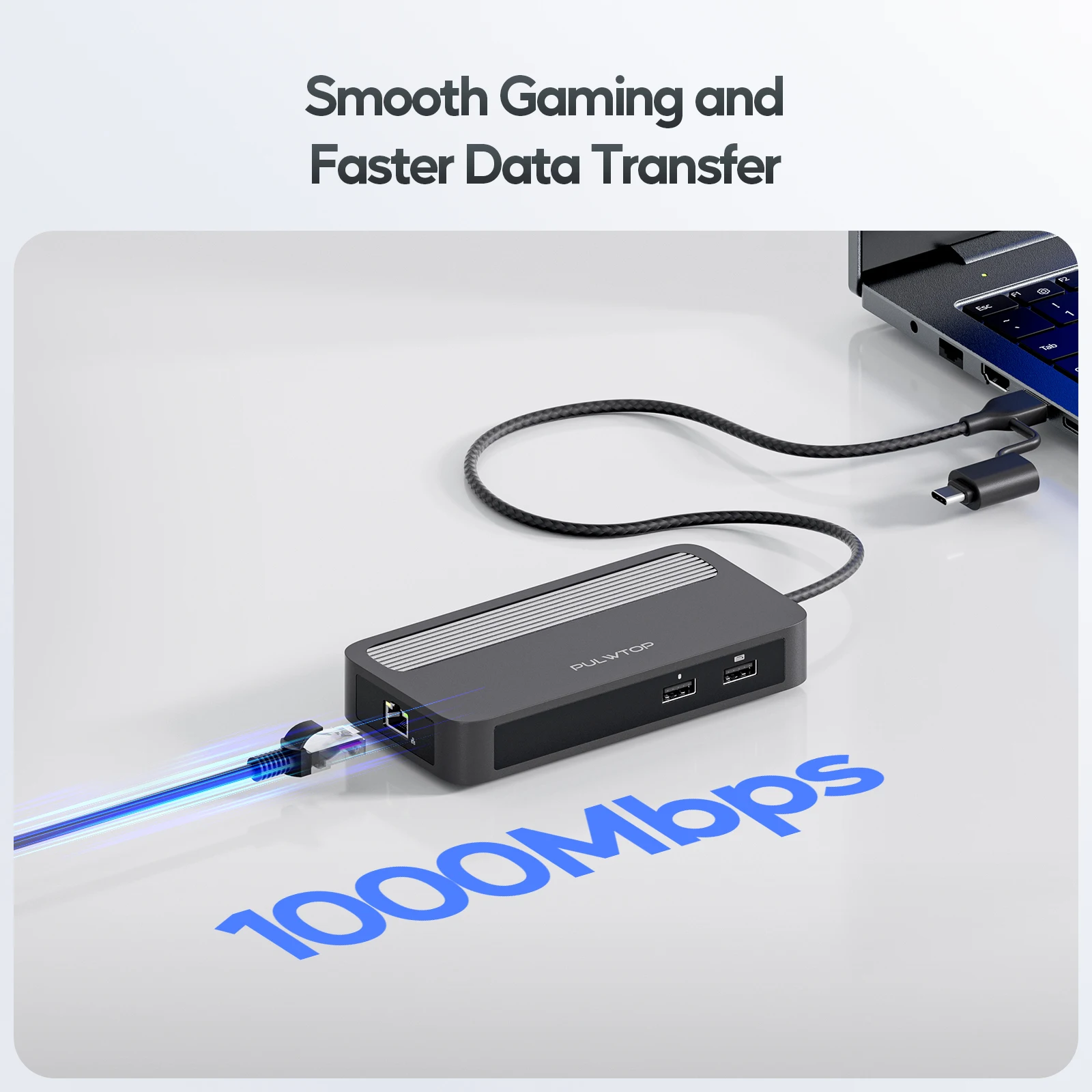 Док-станция PULWTOP Dual DisplayLink с DisplayPort или HDMI, 2 USB A 2.0, Ethernet для MacBook M1/M2/M3/M4/M5/Windows