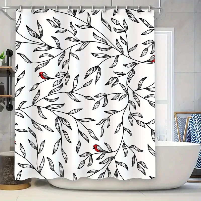 

Винтажная черно-белая занавеска для душа с цветочным принтом и птичьим декором, домашний декор для ванной комнаты, уникальные аксессуары для ванной, размер 72x84, настраиваемый Op