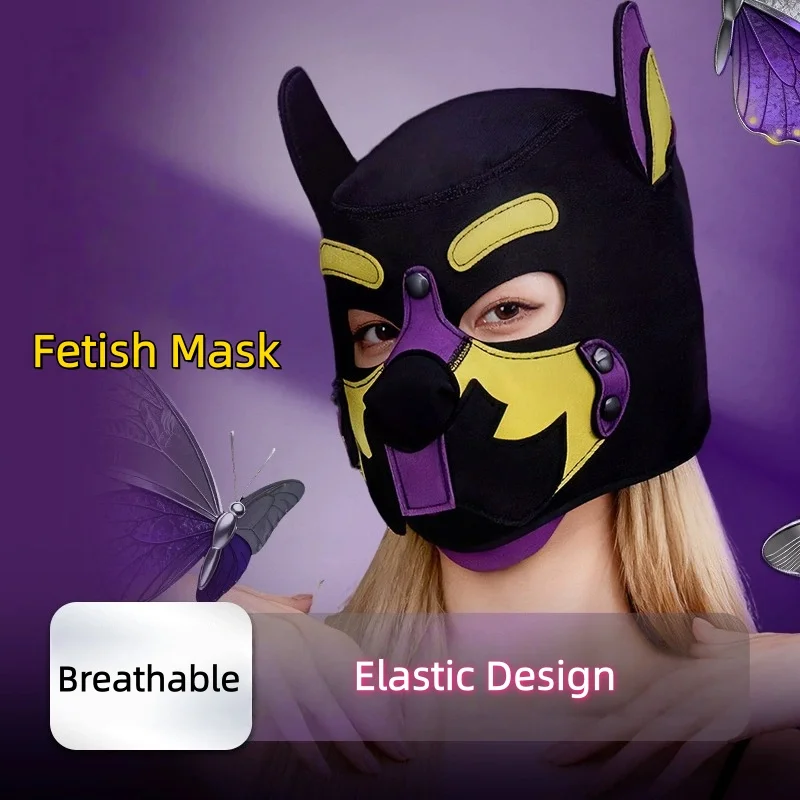 새로운 패션 유니섹스 섹시 코스튬 오픈 마우스 도그 풀 페이스 페티쉬 마스크 후드 할로윈 퍼피 플레이 파티 커플 게임용