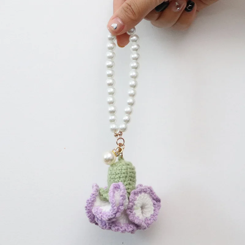 Handmaking Crochet Bouquet Keychain Korean Style Knitting Lotus Flowers Keyrings For Car Keys Chains Wholesale Knit Accessories