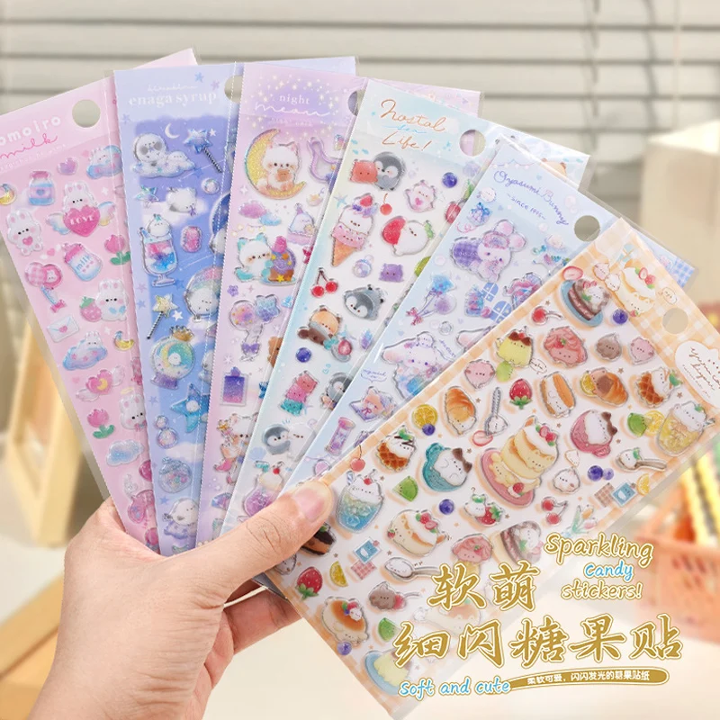 

3 Pcs Random Cute Candy Color Animals Flash Decor Stickers Scrapbooking Diy Journaling Cute Stationery Diary Sticker Gift Prizes