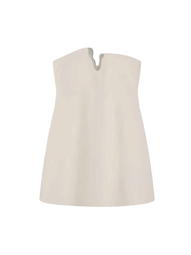 فستان نسائي قصير بدون حمالات على الموضة من TFMLN لصيف 2025 جديد أنيق برقبة على شكل حرف v مثير بدون أكتاف فساتين قصيرة أنيقة عتيقة ﻿