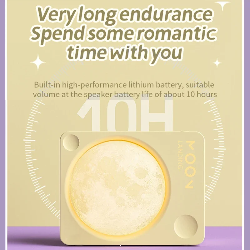 Mini Moon Light ลําโพงบลูทูธแบบพกพาเสียง Hifi เพลงกล่องไมโครโฟนคาราโอเกะไร้สายที่มีสีสัน Ambient Light Best Gif