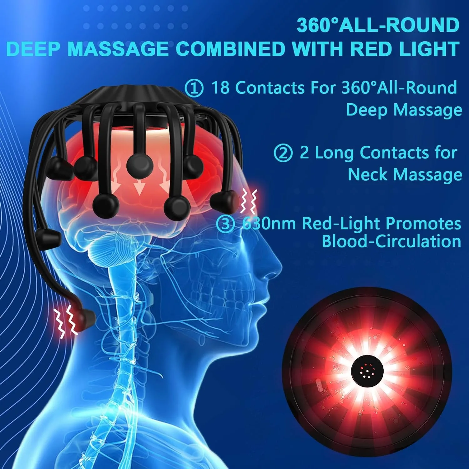 20 Vibrating Contacts, 5 Adjustable Modes, Portable TENS Bluetooth Head Massager for Relieving Pain and Anxiety, Stress Relief