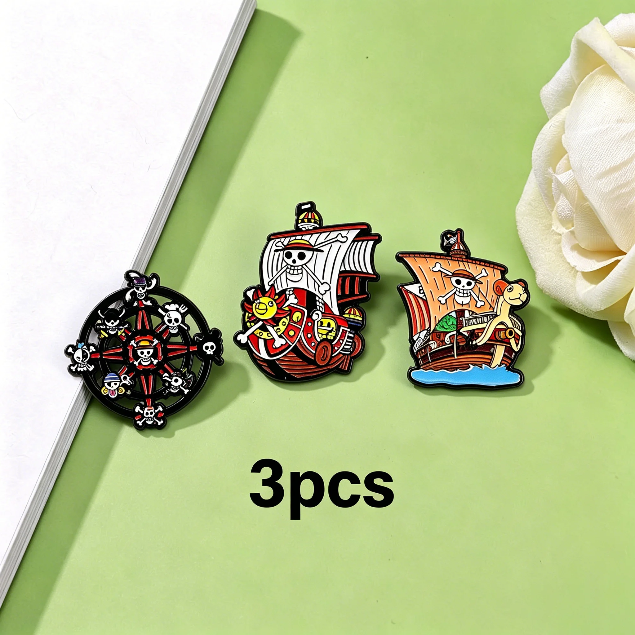 3 Stück Anime-Schiff Emaille-Pins Manga-Broschen Abzeichen für Rucksäcke Jacken Hüte Retro-Kollektion Geschenke Cosplay-Accessoires