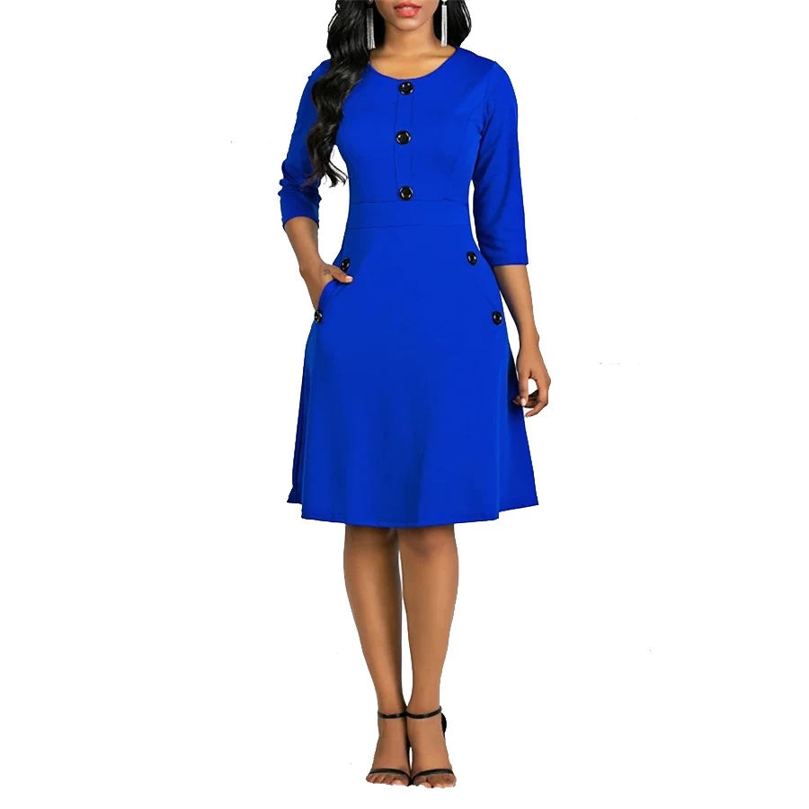 Robe de bureau sexy à col rond pour femmes, manches trois-quarts, robe mince, vêtements de mode pour femmes, cadeau de fête, nouveau, été, automne