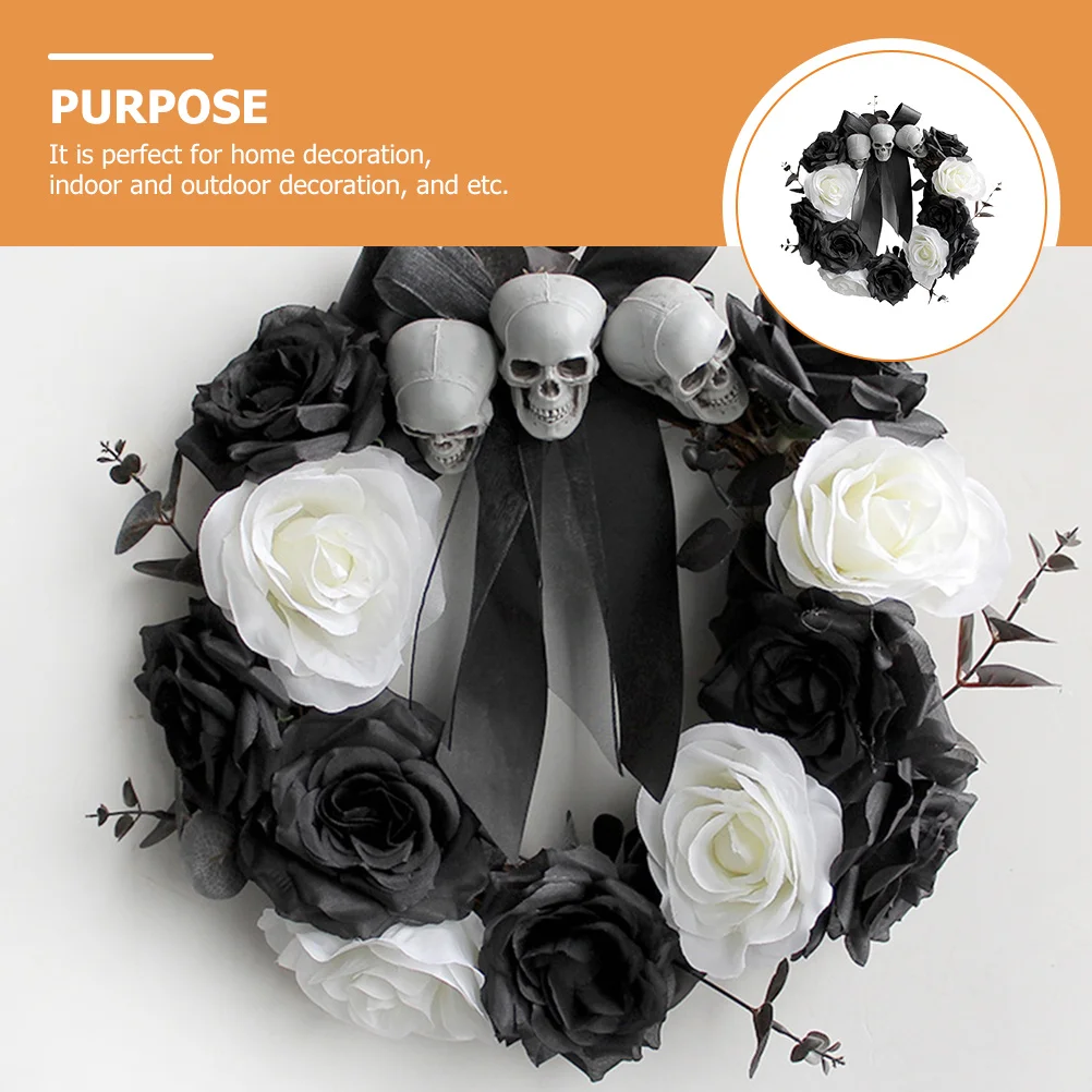 

Halloween Skull Rose Wreath Black Hanging Door Wreath Wall Hanging Halloween Photo Props Decor Photo Props