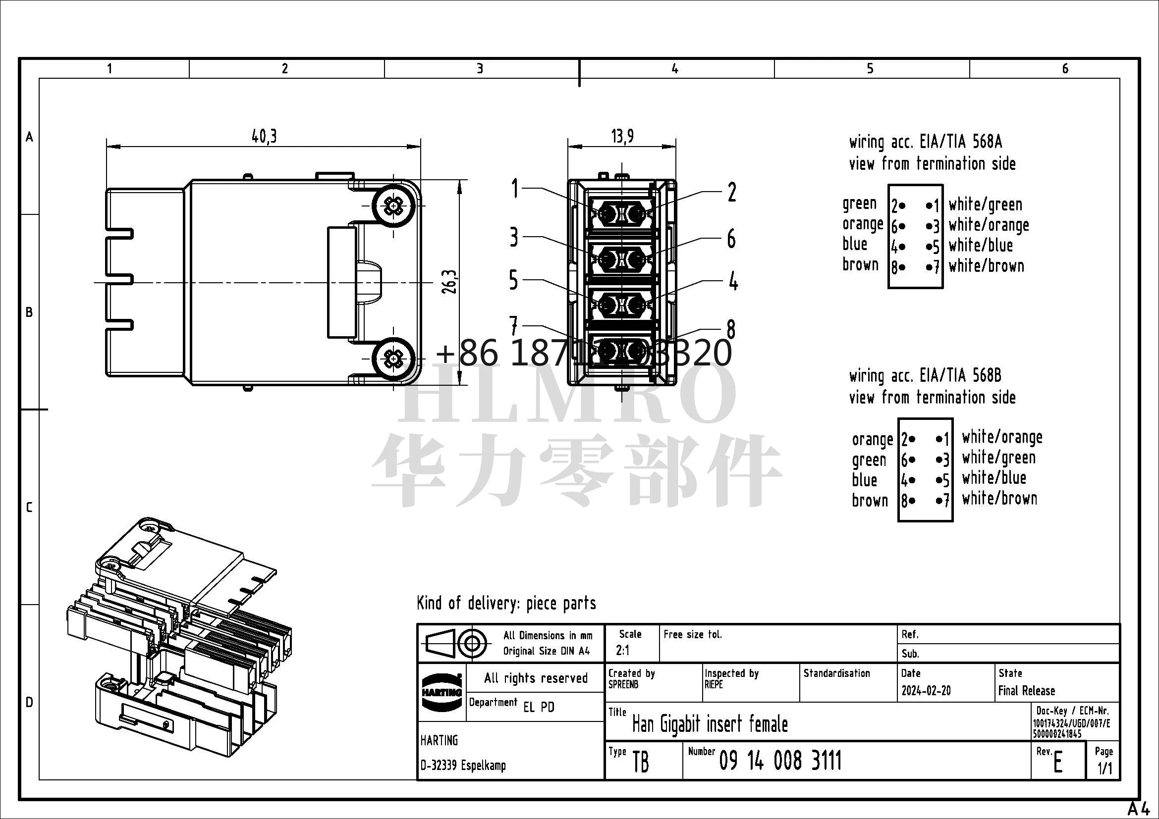 HARTING 09140083111 Han Gigabit insert female