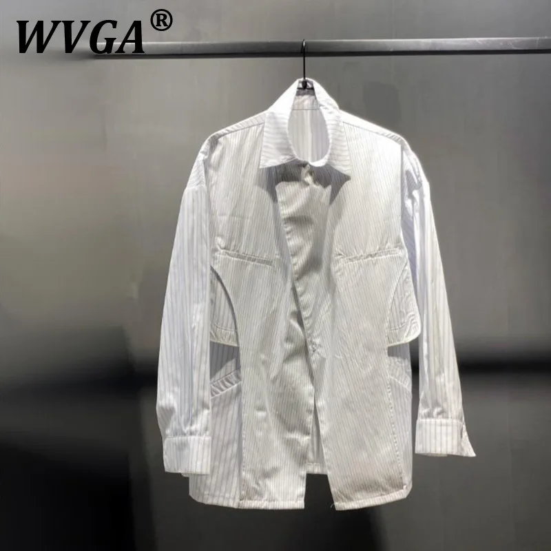 

WVGA Весенне-Осенняя новая мужская рубашка в полоску из хлопка с диагональными пуговицами и длинными рукавами, нишевый шикарный повседневный топ W9905