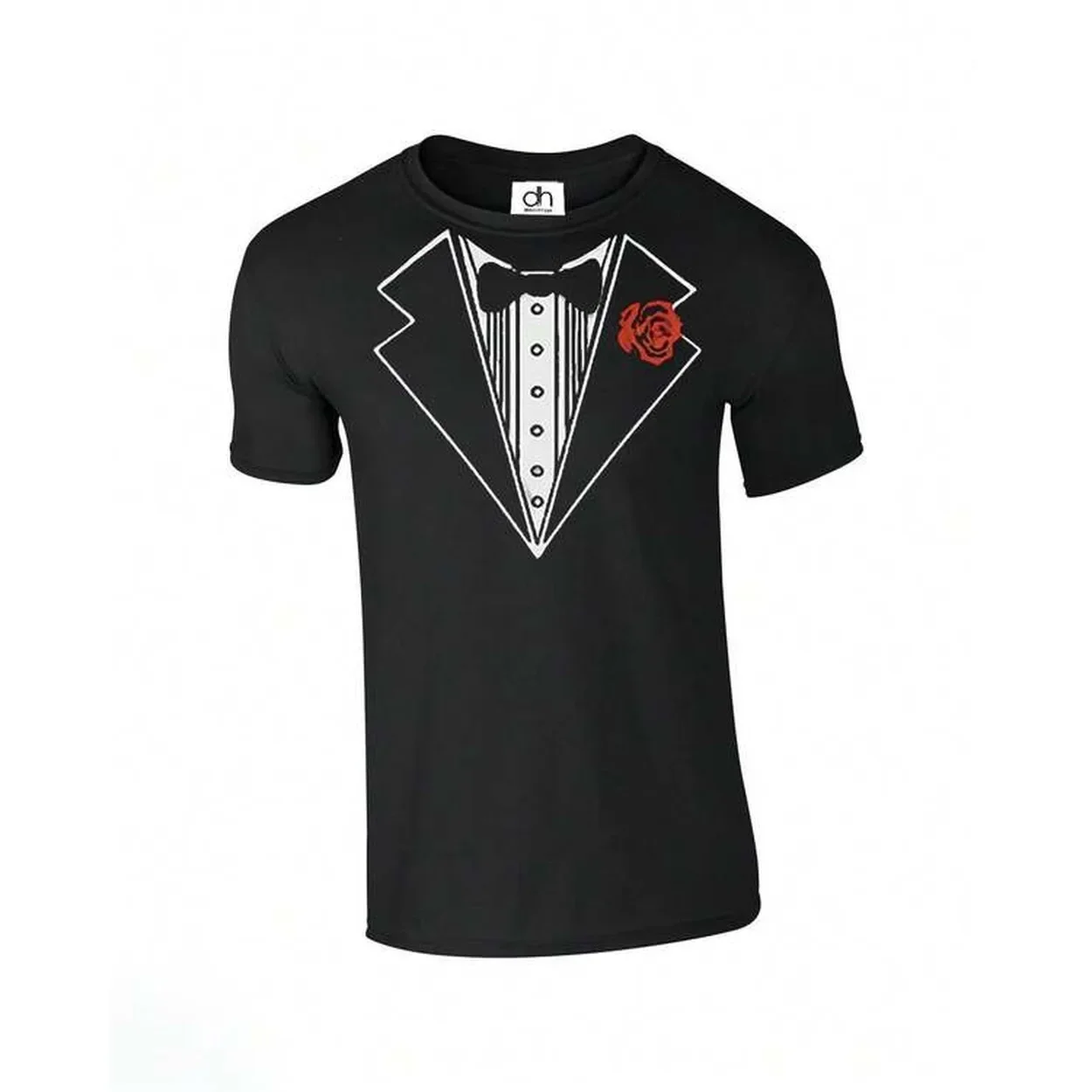 Tuxedo Suit Bow Tie Funny Joke Novelty WEDDING Stag Fancy Dress (ROSE,TSHIRT)