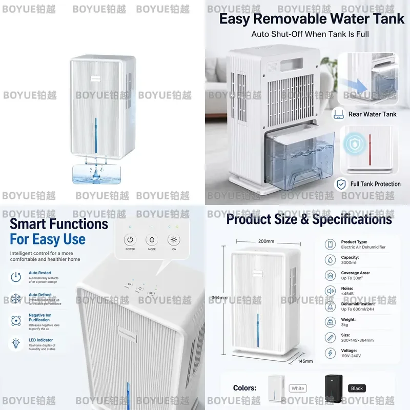 Electric Air Dehumidifier for Home Bathroom Basement Indoor Moisture Absorber Dryer Quiet Portable Humidity Control Device