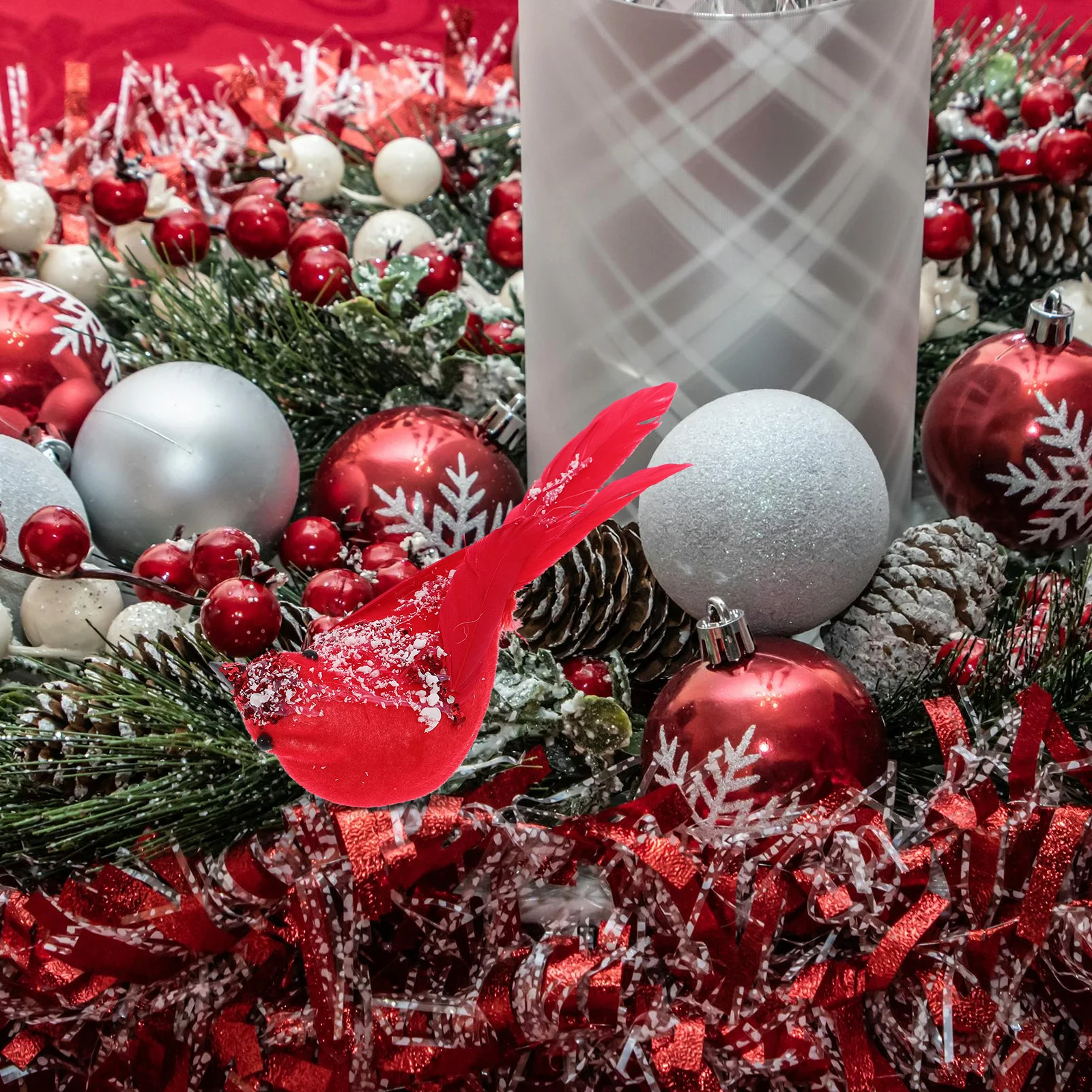 

12pcs Red Bird Christmas Tree Ornament Bird For Holiday Home Decor Wreath Basket Table Decoration Artificial Birds Clip On