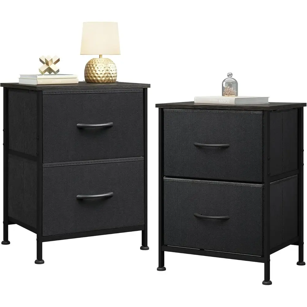 

2-Piece Wooden Nightstand Set with Fabric Drawers, Ideal for Small Bedrooms, Dorms, and Spaces