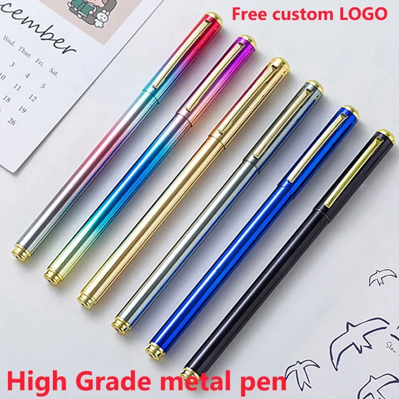 100 Pcs Lot Metal Signature Pen Custom Logo Laser Engraving 0.5mm Black Gel Pen High Grade Metal Colorful Gel Pen Wholesale