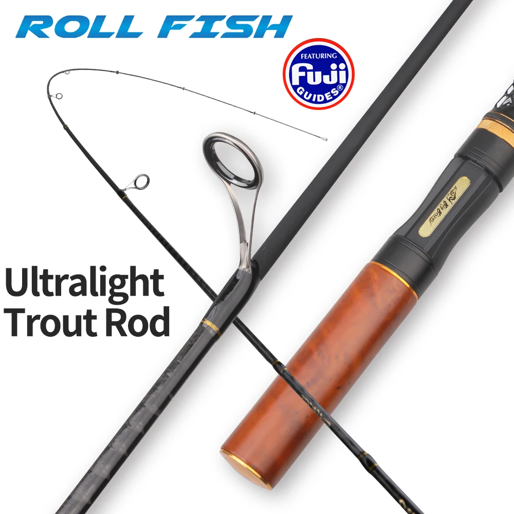 ROLLFISH 1,68/1,8m UL Forellenrute, Carbon Spinn-/Castingrute, Fuji-Ringe, Massivspitze & Holzgriff, Schnelle Aktion – Detail 1