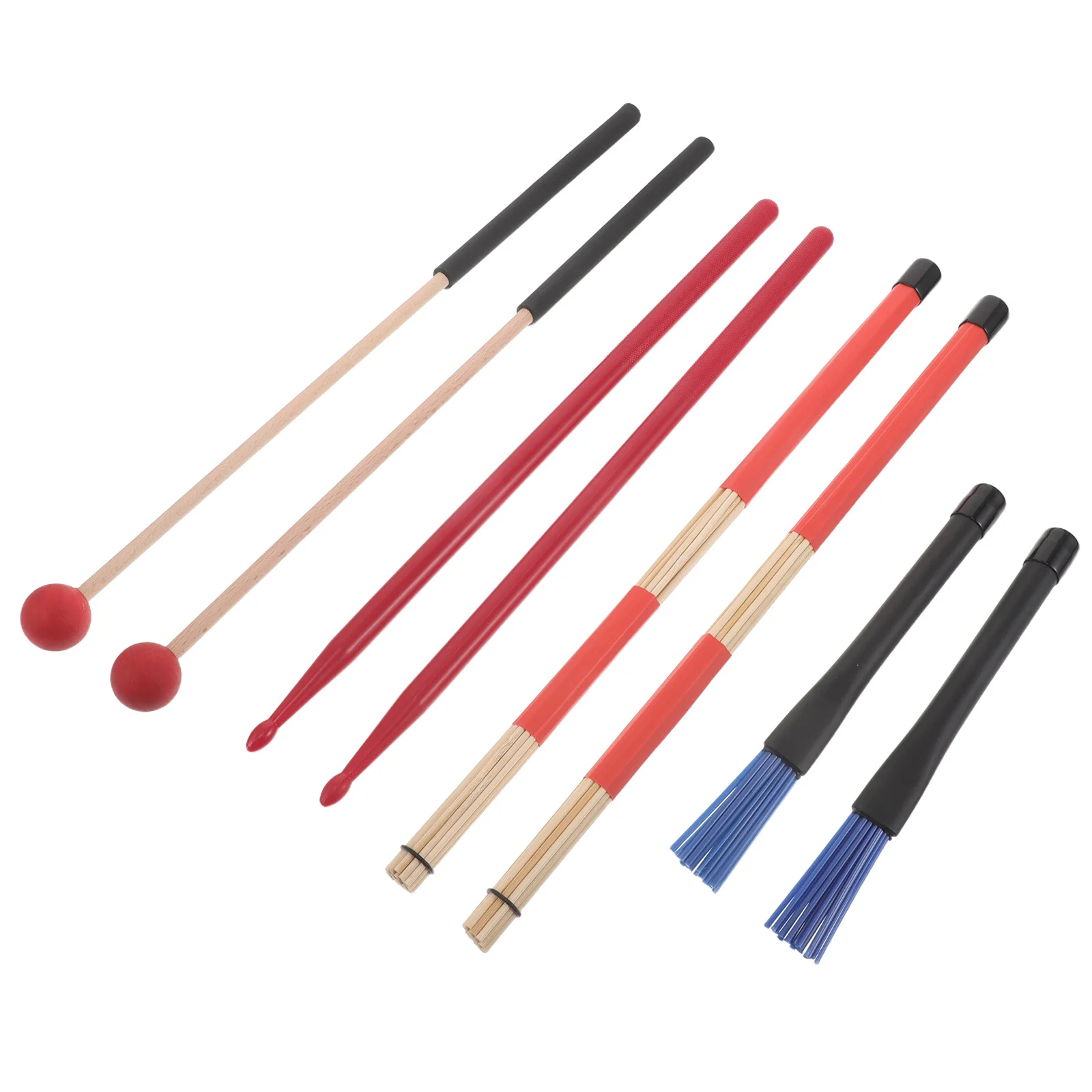 

Professional Drum Accessory Pack Anti-Slip Tape Jazz Brushes Blue Nylon Brushes Red Drumsticks Diverse Musical Effects