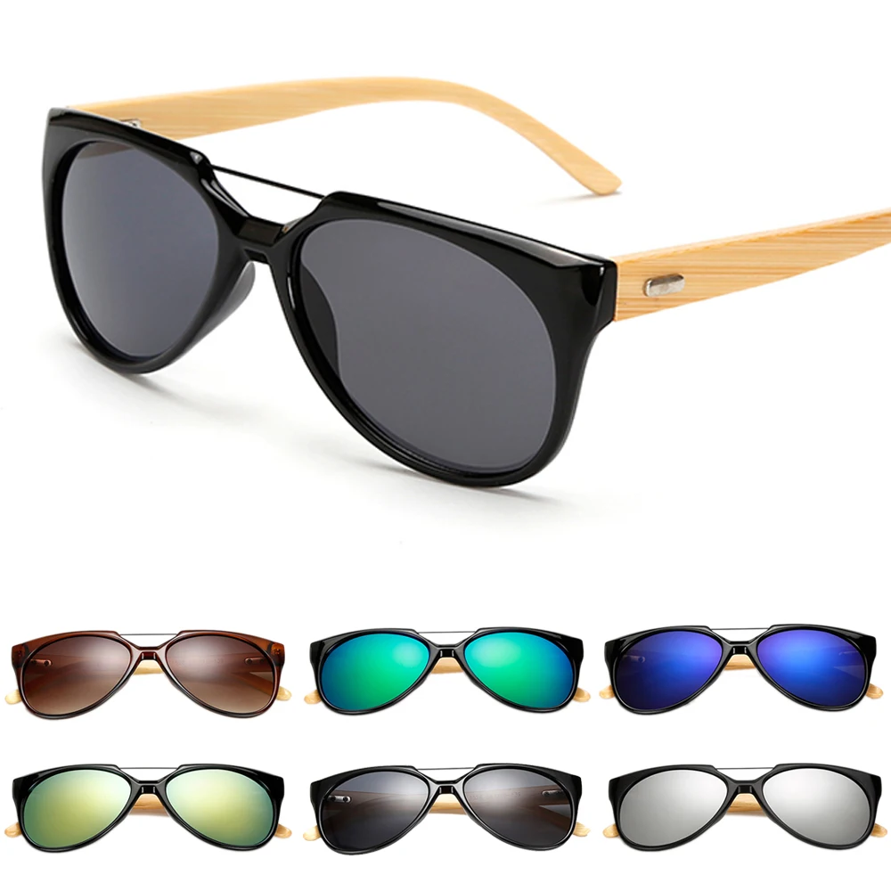 

FOENIXSONG Fashion Sunglasses for Women Men Bamboo Arm Sun Glasses Flat Top Eyewear Ladies Cute Sunglass