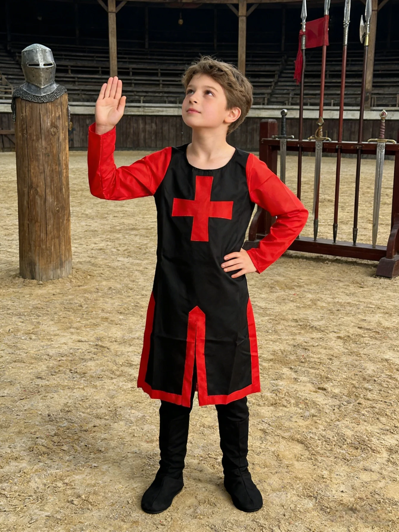 

1 шт. мужской молодежный рыцарский костюм-комбинезон с круглым вырезом, длинными рукавами, боковыми разрезами на уровне талии, принтом креста на груди, костюм средневекового крестоносца, костюм тамплиера, наряд для Хэллоуина, карнавала и различных фестива