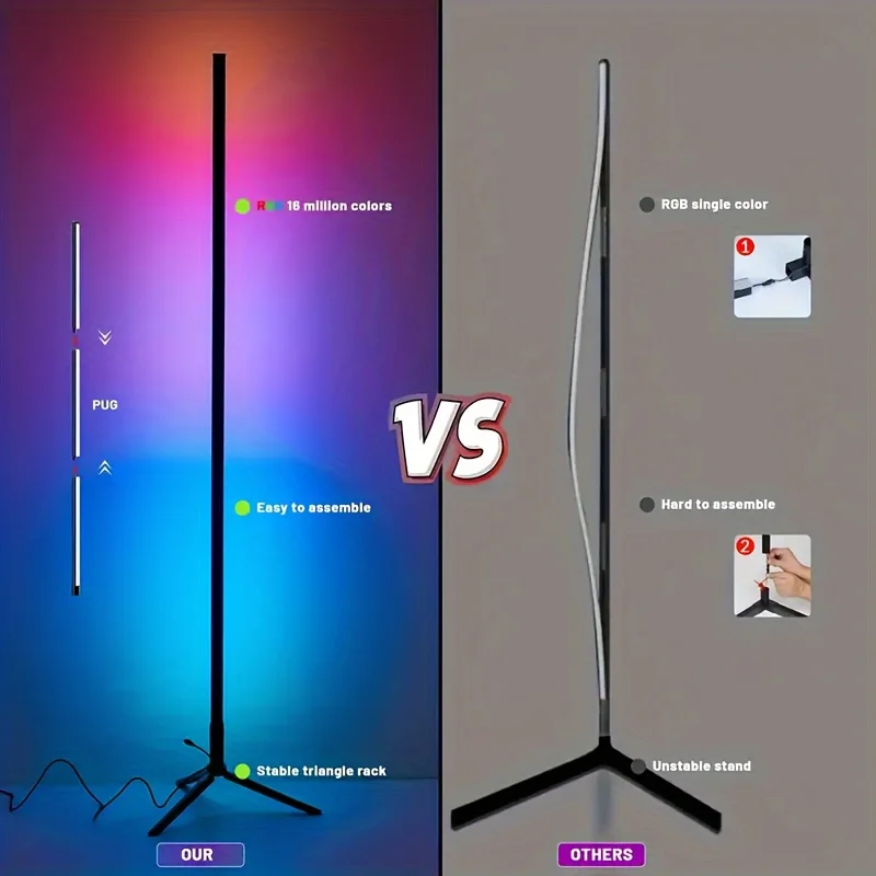 USB Power 120cm Standing LED Night Lamp Dimmable RGB Tripod Floor Lamp with Remote for Bedroom Living Room Christmas Party Decor