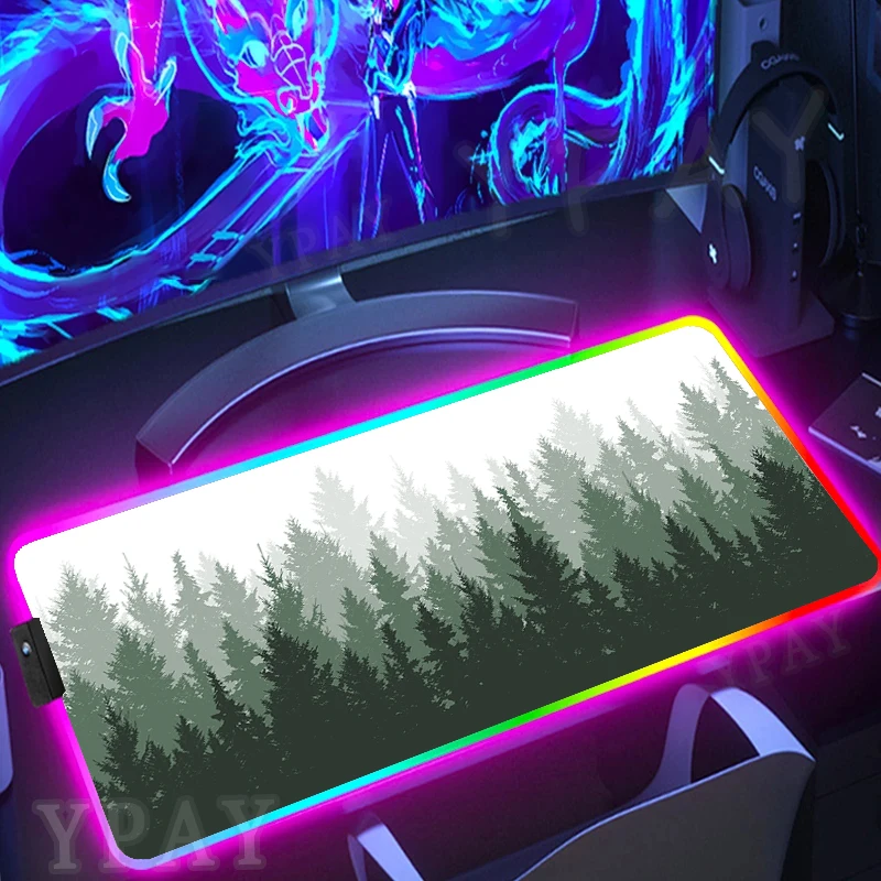 

Green Forest Gaming Mousepads Large Backlight Desk Mat Gamer Mousepad Firewatch RGB Mouse Pad 900x400 LED Luminous Mouse Mat