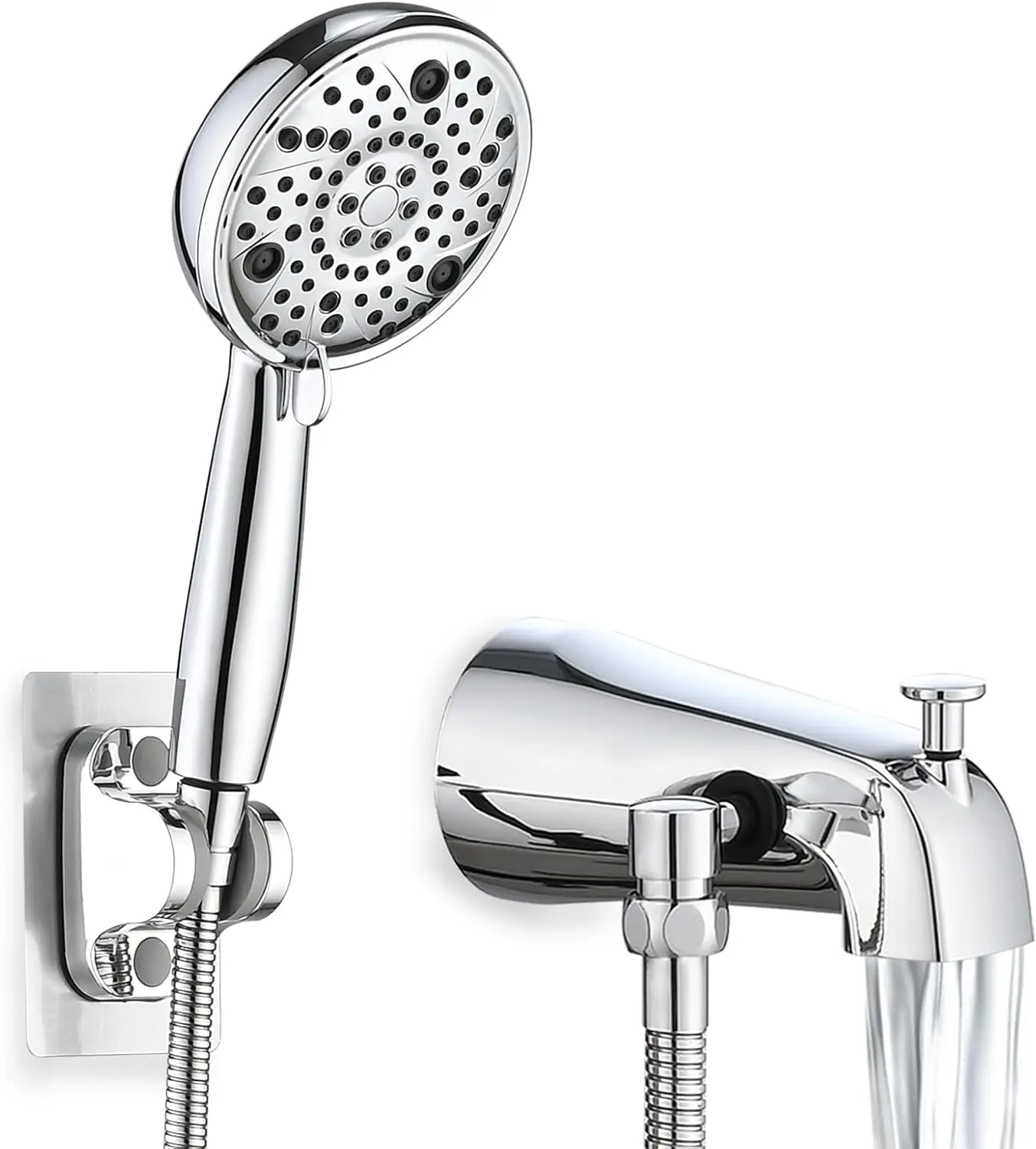 

All Metal Tub Spout with Diverter, High Pressure 8-Mode Handheld Shower, Chrome, Easy Install