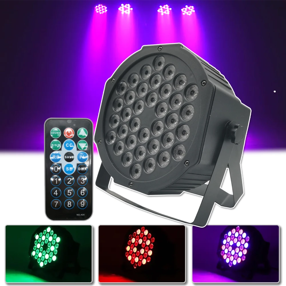 LED 36x3w RGBW DMX512 Romote Flat Stage Par Lighting Effect DJ Disco Party Holiday Christmas Bar Club Wedding Birthday Show Lamp