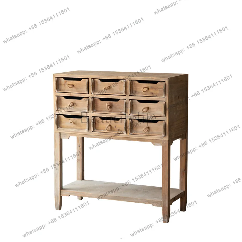FG Simple Retro Solid Wood Dining Side Cabinet Personalized Living Room Kitchen Storage Cabinet