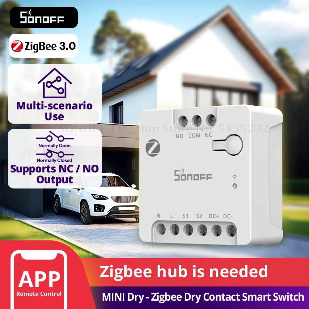 SONOFF MINI-ZBD MINI Interrupteur intelligent à contact sec Zigbee avec sortie NO/NC, compatible avec l'alimentation AC et DC, fonctionne avec le hub Zigbee