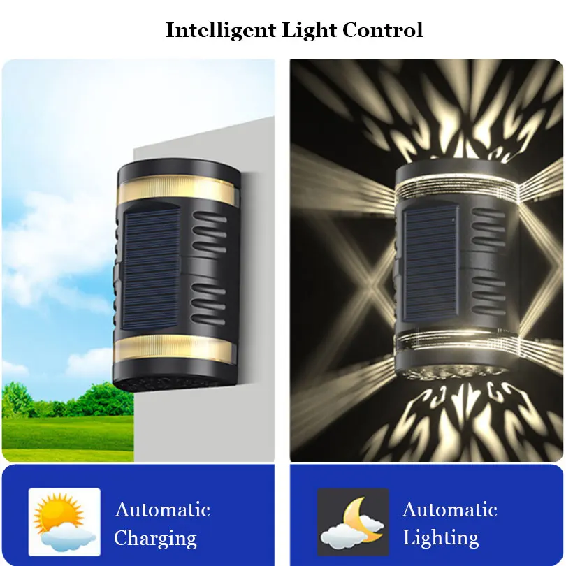 LED 태양 빛 야외 정원 벽 태양 램프 방수 LED 조명 램프 정원 야외 장식 파티오 계단 정원 울타리