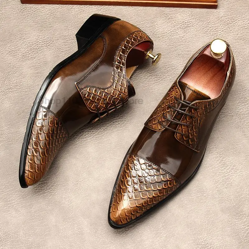 HNXC Genuine Leather Men\'s Oxford Handmade Dress Shoes For Men Classic Lace Up Solid Cap Toe Wedding Pointed Formal Derby Shoe