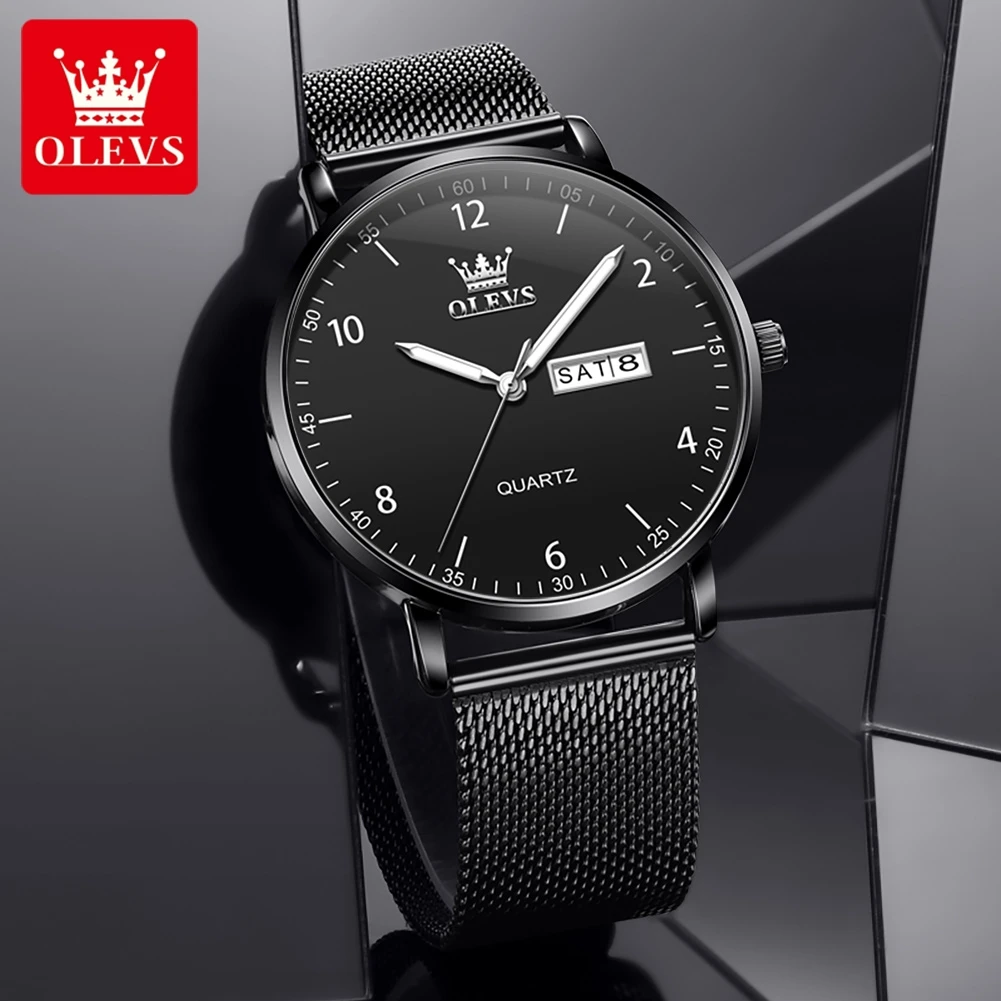 OLEVS 2996 New Watches Man Original Week Date Quartz Wristwatches Waterproof Luminous Watches For Man Gift Box Slim Reloj