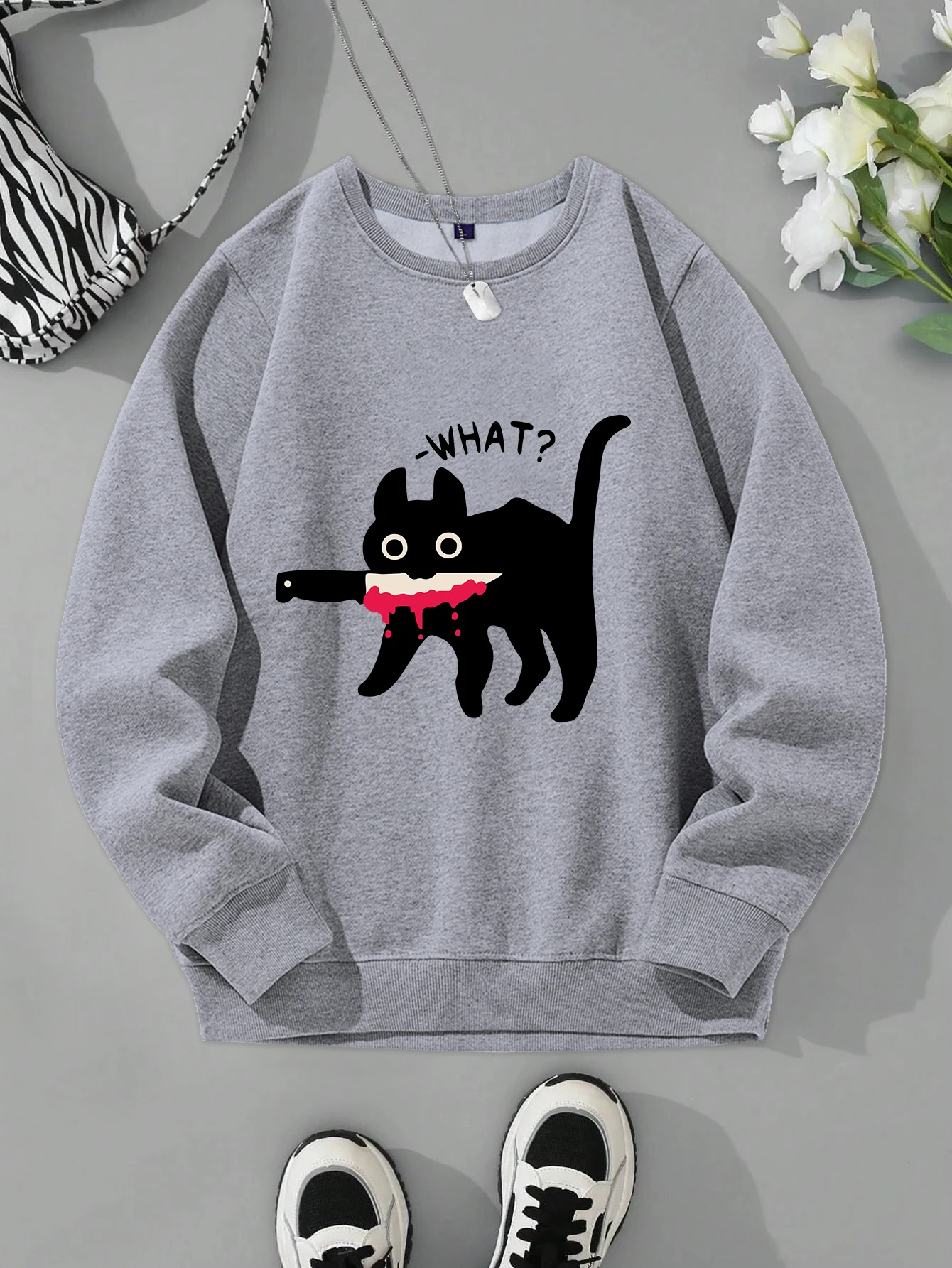 Surprised Black Cat Prints Woman  Hoodie vintage Oversize  Hoody All-Match Comfortable  Warm Sweatshirt Autumn Casual Clothes