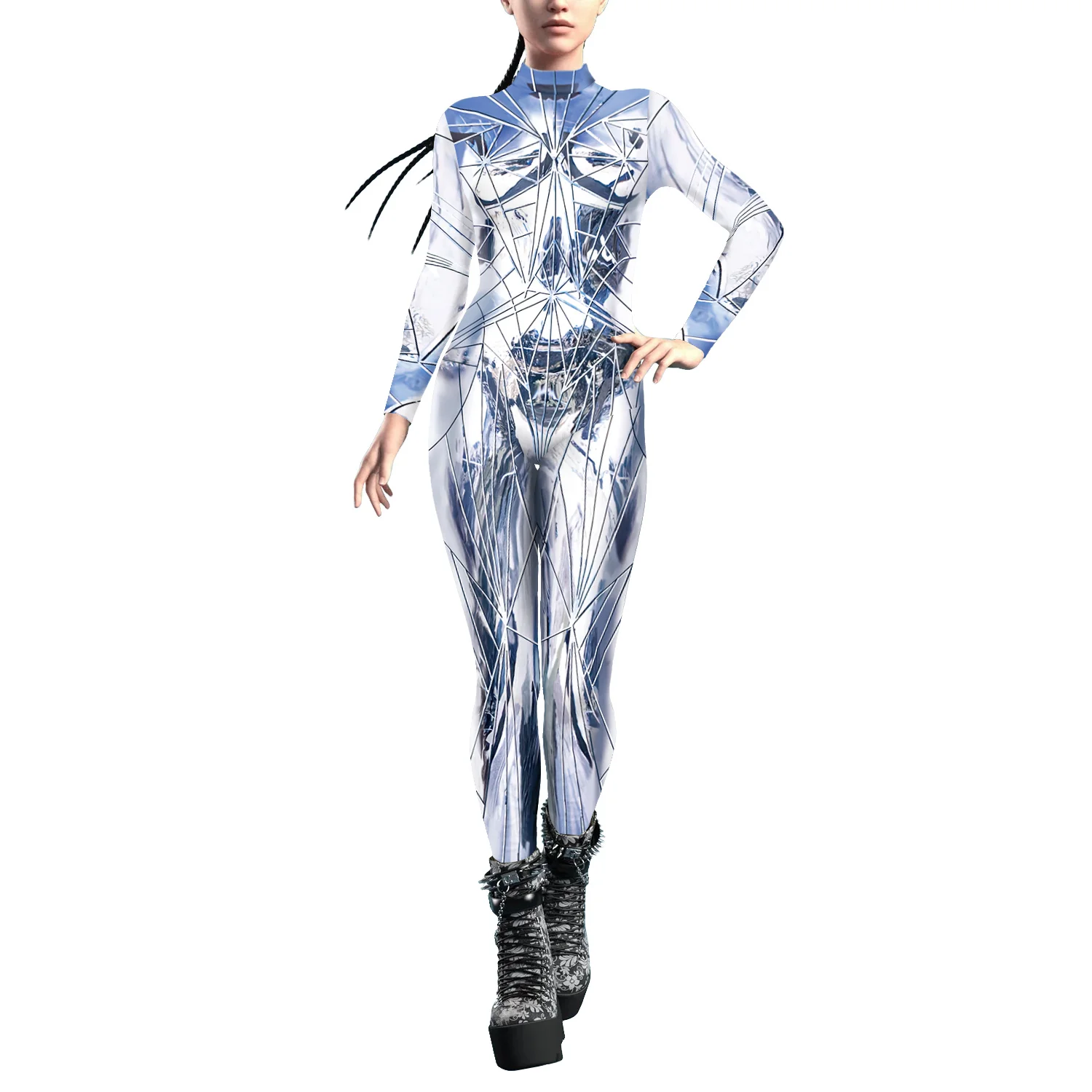 Zawaland Bodysuit Warrior Mechanical Zentai Armour Steampunk Clothing  Cool Punk Party Cosplay Costume Women Catsuit Jumpsuit