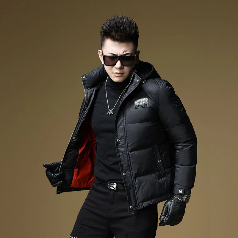 

Утепленная зимняя мужская повседневная теплая куртка с капюшоном, защита от холода, 90% белый пух, полиэстер, для поездок на работу