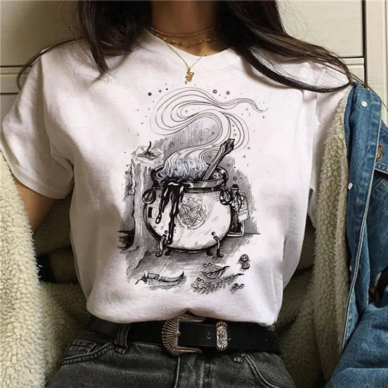 Women Fashion Lovely 2023 Witch Magic Short Sleeve Print Tshirts Trend Graphic Travel Top T Shirt Tee T-Shirt Funny Tees Women